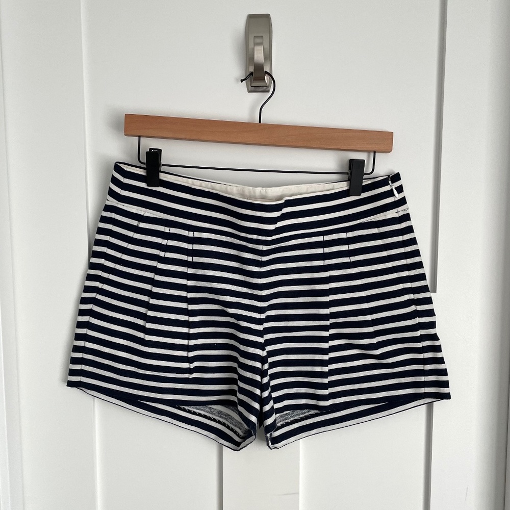 J. Crew Pleated  Side Zip Shorts Navy White Stripe  6